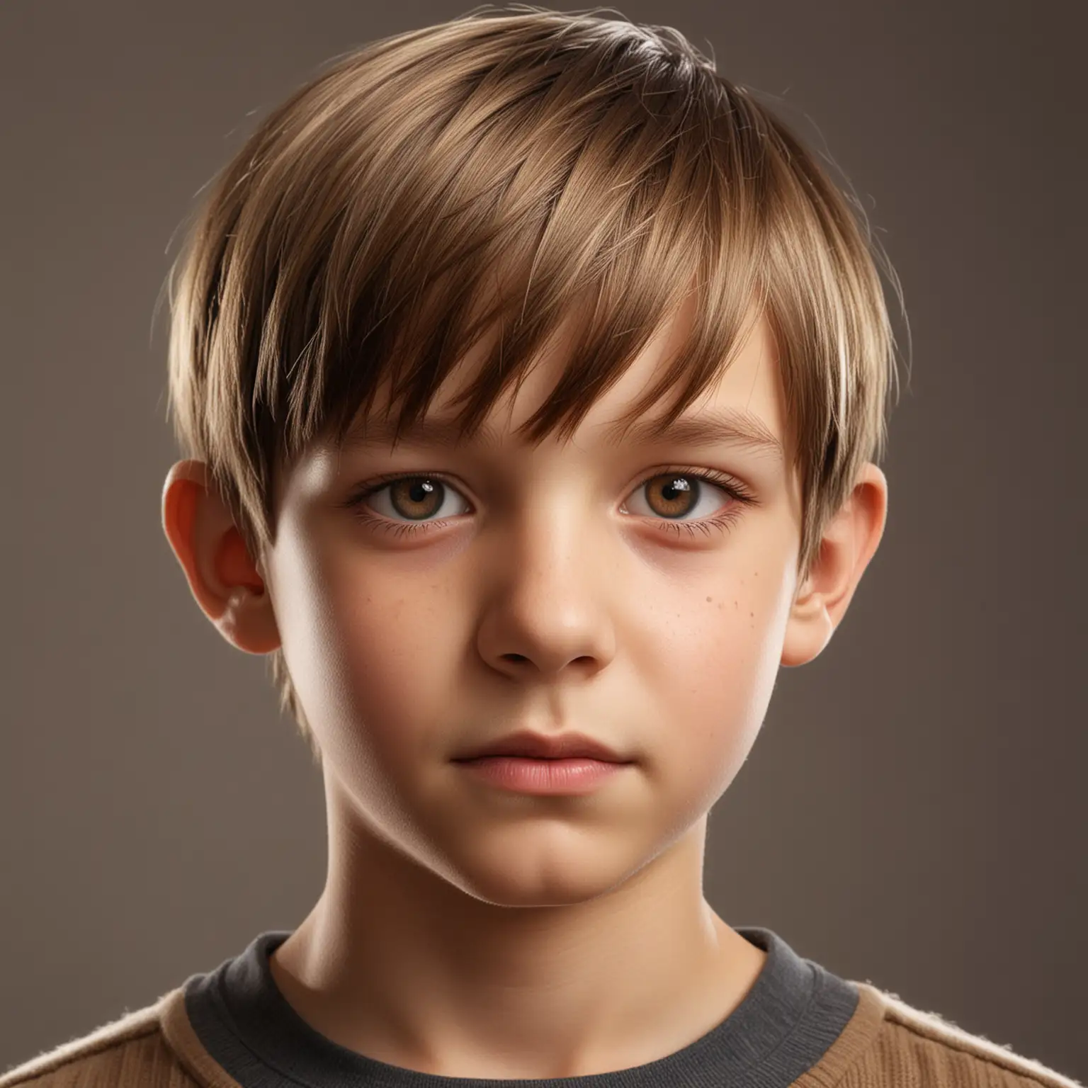 Hyper realistic photo of eleven year old boy, close up smooth, neatly combed, straight, flat, shiny light brown, with highlights, length hair, parted on side,  bright light overhead, back view