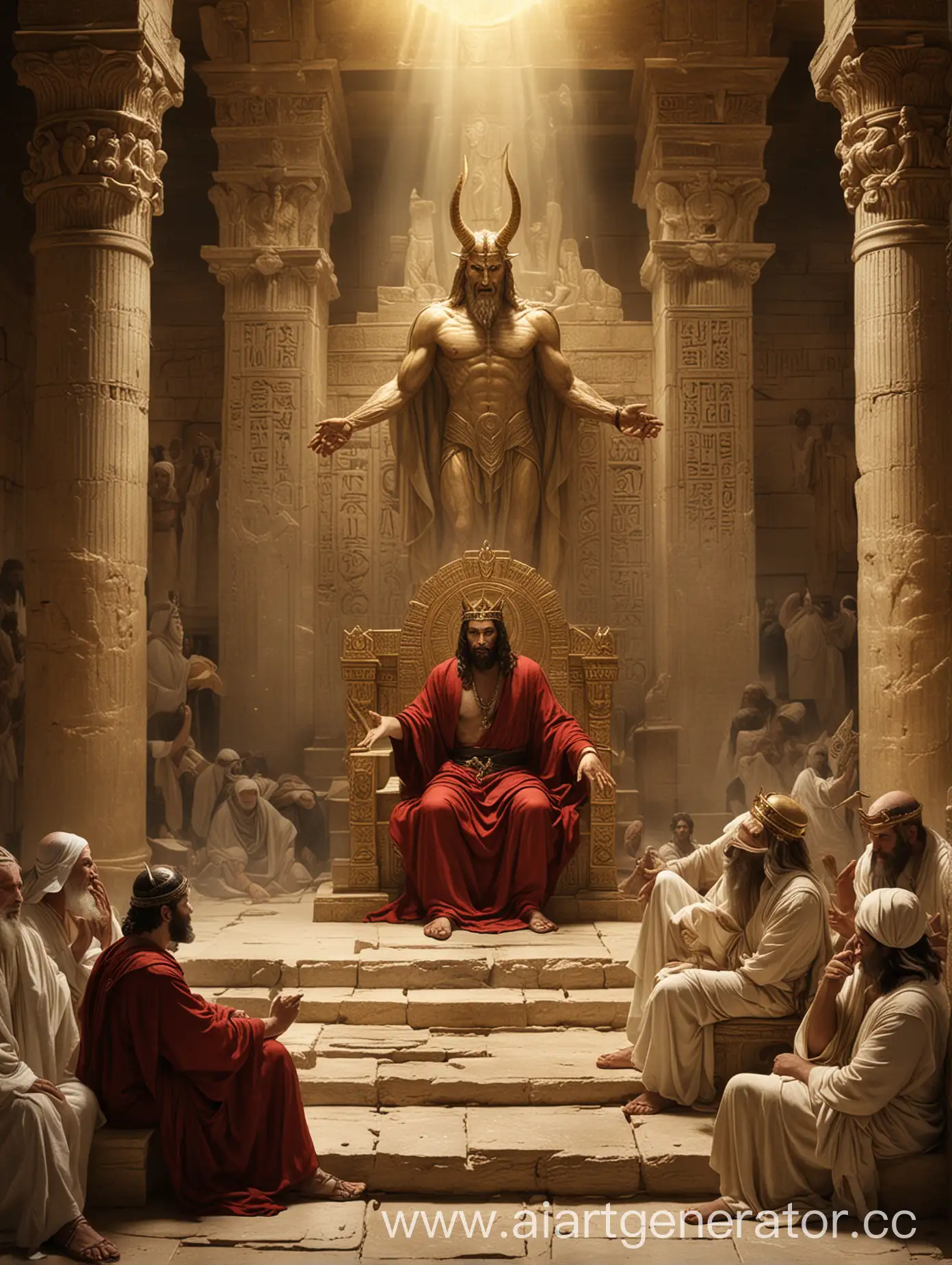 lucifer sentado en el tercer templo jerusalen 666 marca de la bestia, jesus frente a el dialogando