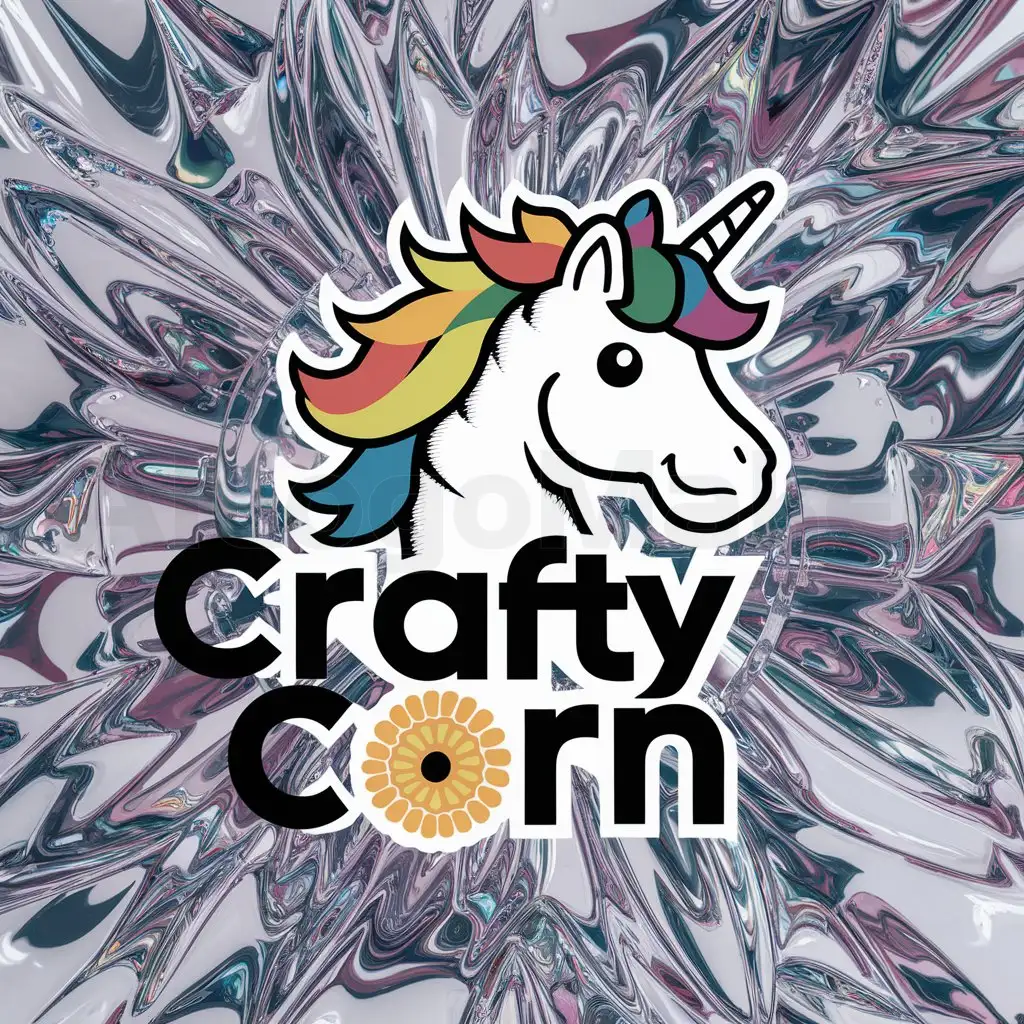 a logo design,with the text "CraftyCorn", main symbol:Unicorn,complex,clear background