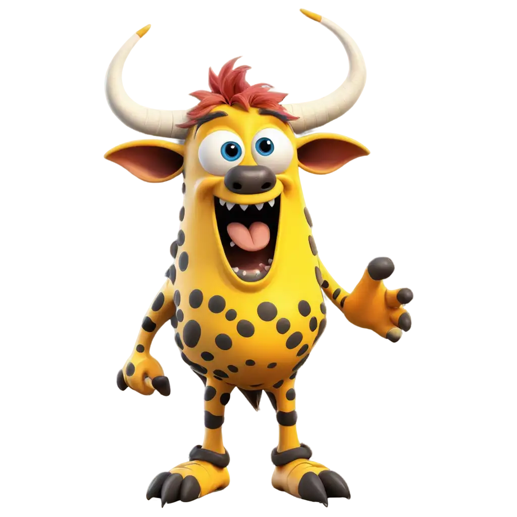 3D render fantasy monster, colorfull grunge character, funny funny funny funny Coloring Cow design colorfull element, attractive emoticon, unique expression sticker isolated on the white background, 4k, The color scheme is black and white with a yellow beak and feet. 70d