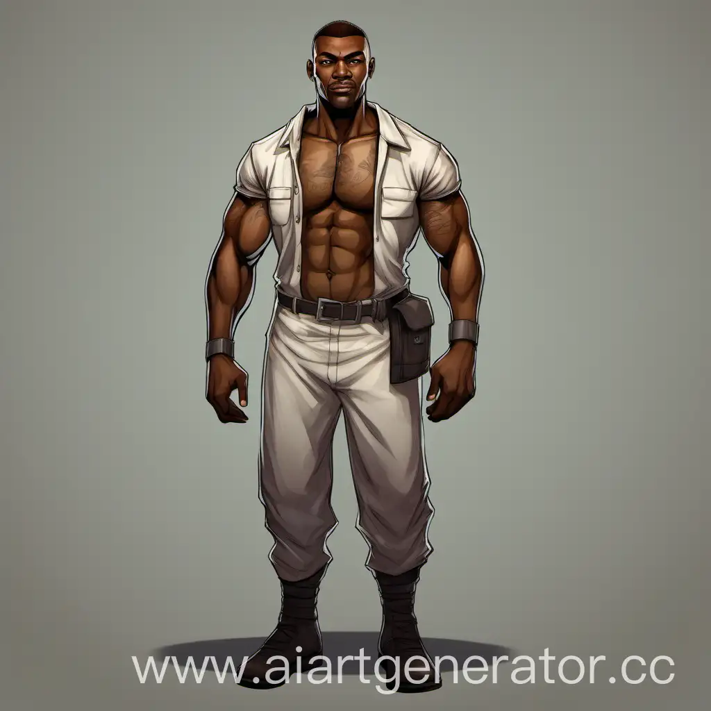 персонаж для игры в днд
Двух метровый перекаченный сексуальный афроамериканец, с небольшой причёской, в одежде заключенного тюрьмы