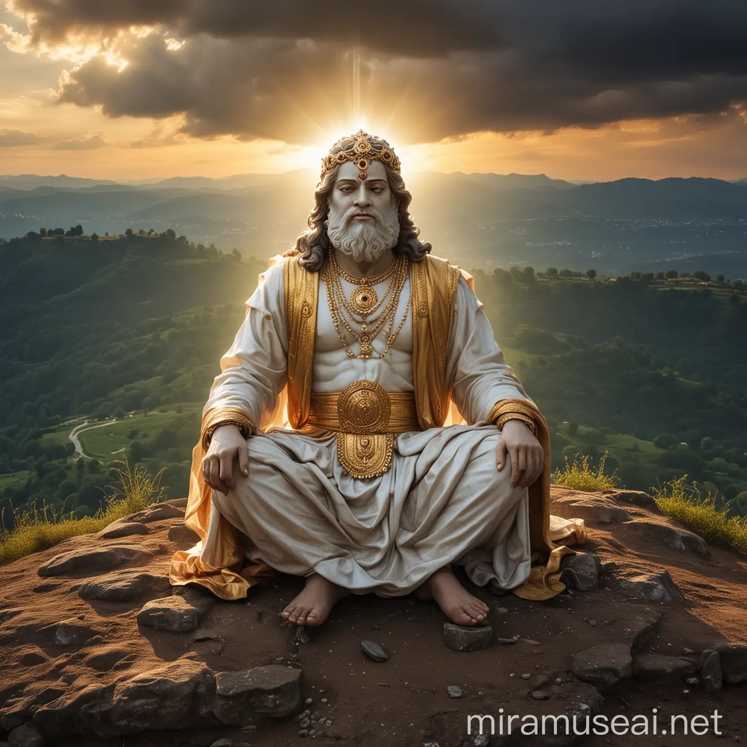 divine god sitting on a hill