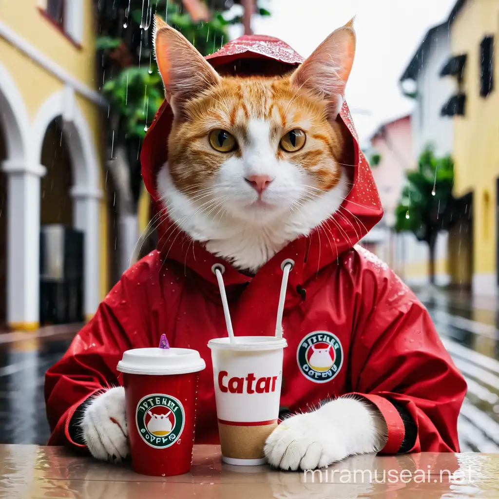 gato,sentado, lloviendo
