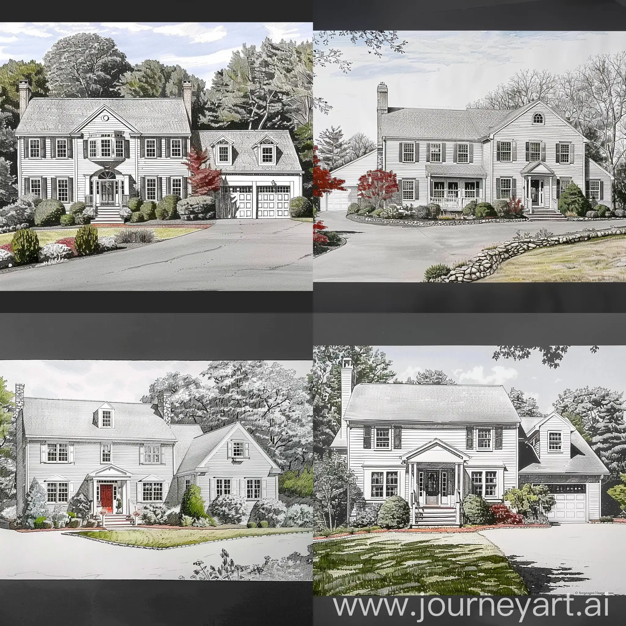 sketch the house at 28 country lane, bethany, CT in black and white.