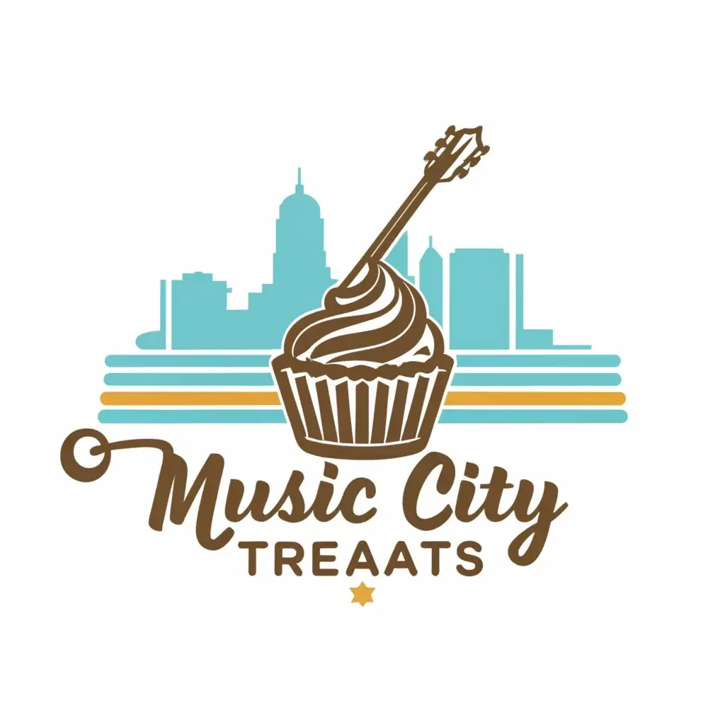 a logo design,with the text "Music city treats", main symbol:Cupcake with silhouette of Nashville’s skyline,Moderate,be used in Restaurant industry,clear background