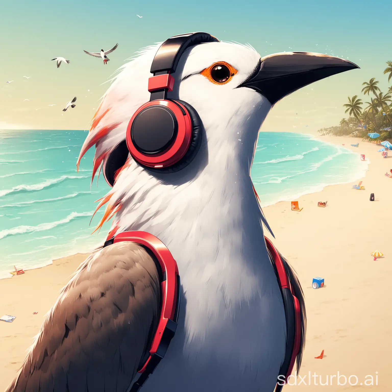 A profile picture of a cool beach bird with his headphones and partying