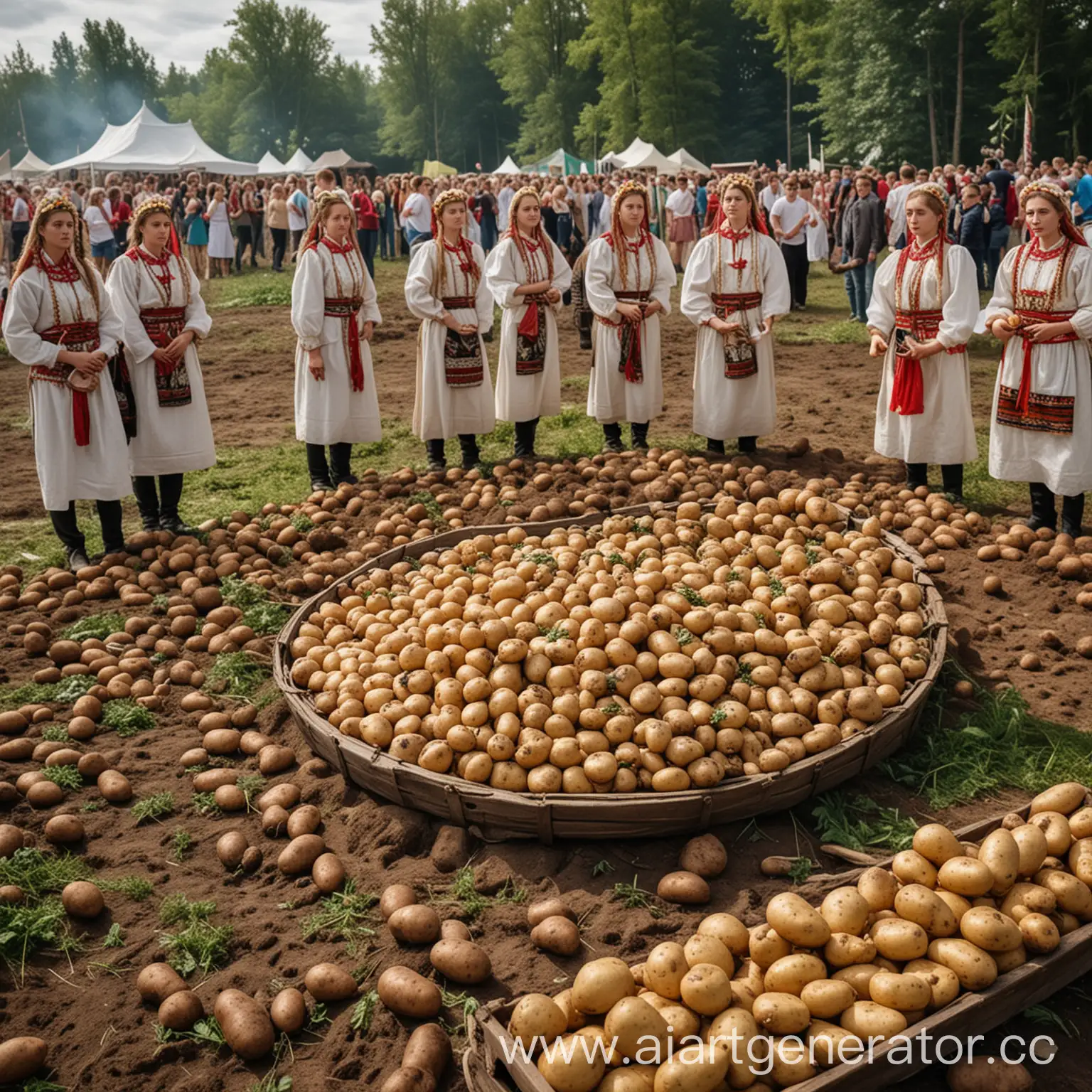 Сделай афишу данному мероприятию:The days of Belarusian culture in the UK will be held from 5 to 7 July, Several huge pavilions and a potato field will be allocated for these events. These pavilions will host a concert program, a separate one will be allocated for competitions, and the rest will contain food courts whith draniki, warlocks, dumplings and so on, аnd exhibition halls.
The poster will include an exhibition of Belarusian literature and painting.  A cinema with exclusively Belarusian cinema will also be organized. The concert program includes a performance by the iconic Belarusian ensemble «Pesnyary». A competition on eating pancakes will be held in the central pavilion, where the main prize will be a bag of selected Belarusian potatoes.  There will also be a master class on digging potatoes from Belarusian professionals right on the field.
The date of the days of Belarusian culture was chosen for a reason, it is planned to coincide with the Belarusian traditional holiday Kupala, which is celebrated on the night of July 6-7. The holiday will be held in all Belarusian traditions, including the burning of a bonfire. Novice Belarusian musicians will be able to show themselves internationally at the youth music competition.
