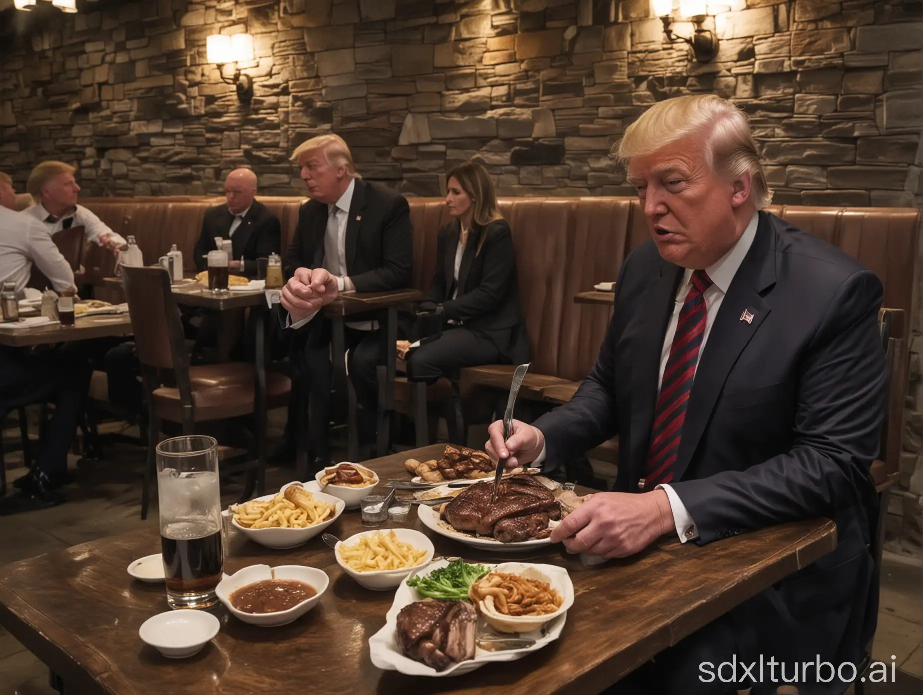 Trump eats barbecue alone in a restaurant