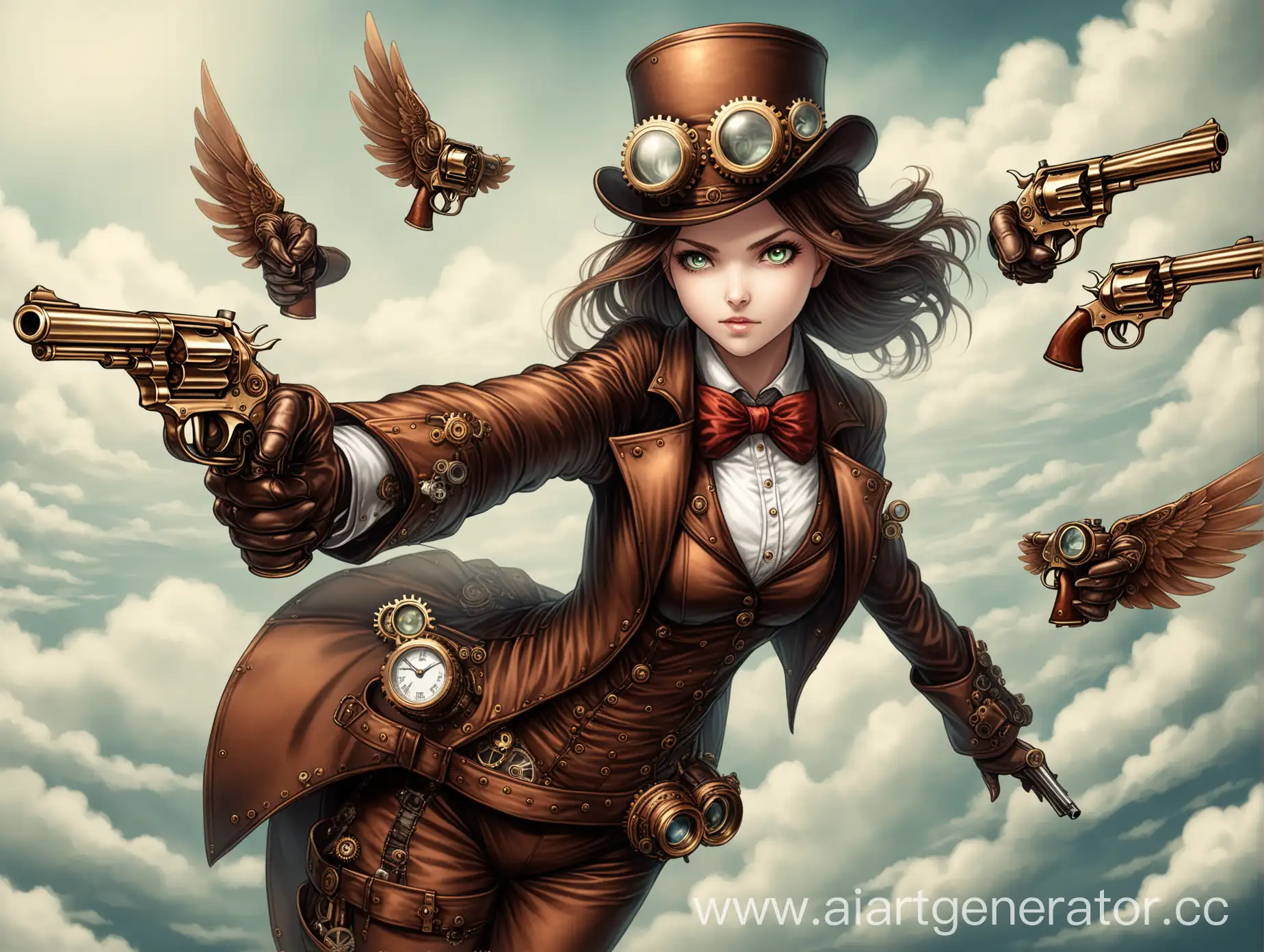 Steampunk-Girl-with-Dual-Revolvers-in-Midair