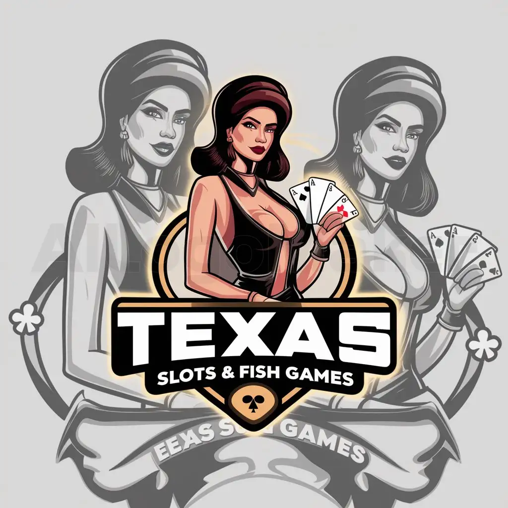 a logo design,with the text "Texas Slots & Fish Games", main symbol:sexy Casino gamingn Girl,Moderate,be used in Others industry,clear background