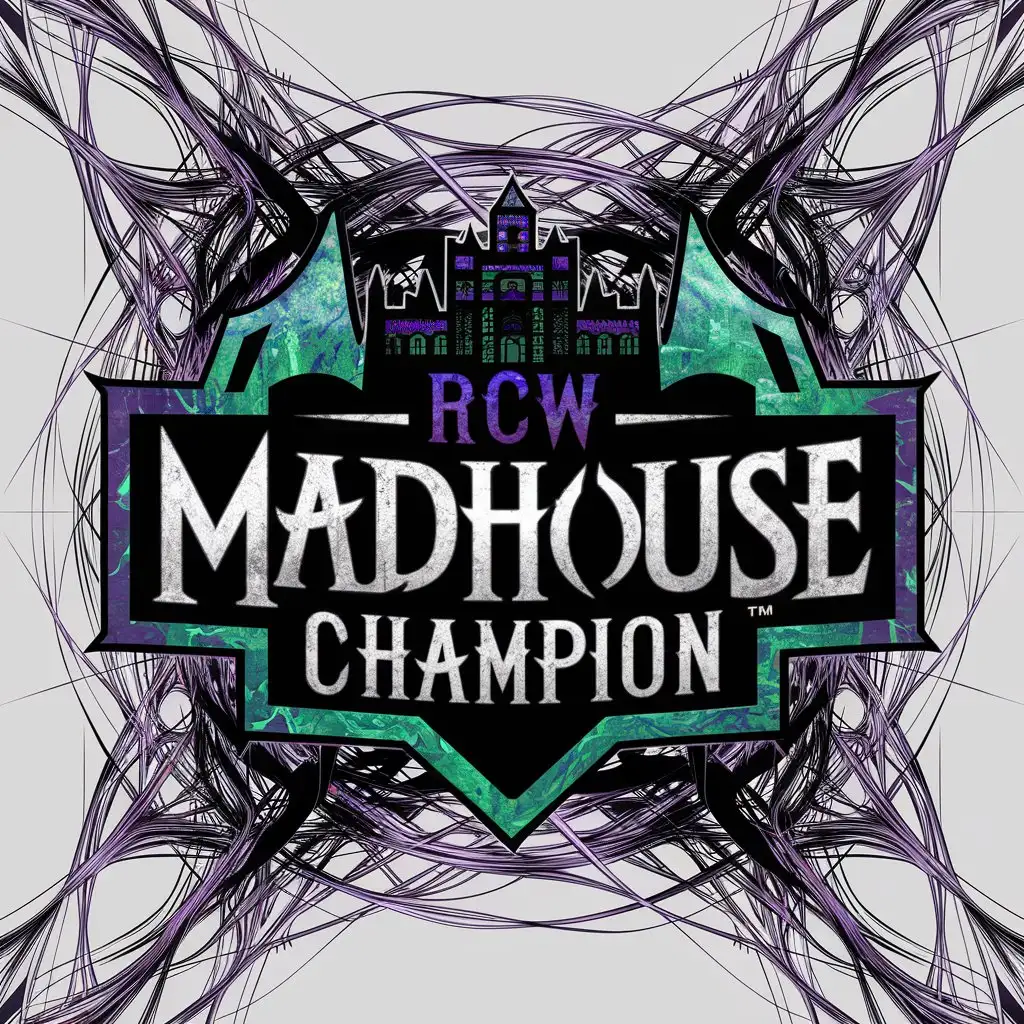 a logo design,with the text "RCW Madhouse Champion", main symbol:arkham asylum coloured no background,complex,clear background