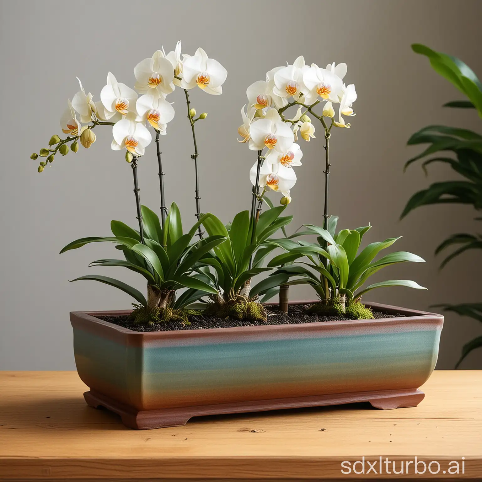 Rectangular-Bonsai-Pot-with-Orchids-Indoor-Plant-Display-for-Bright-Spaces