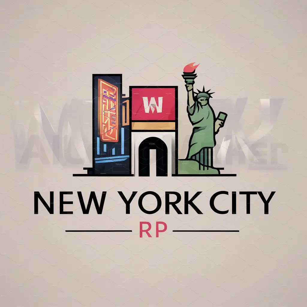 a logo design,with the text "New York City RP", main symbol:Time Square, Statue of Liberty,Moderate,be used in Gaming industry,clear background