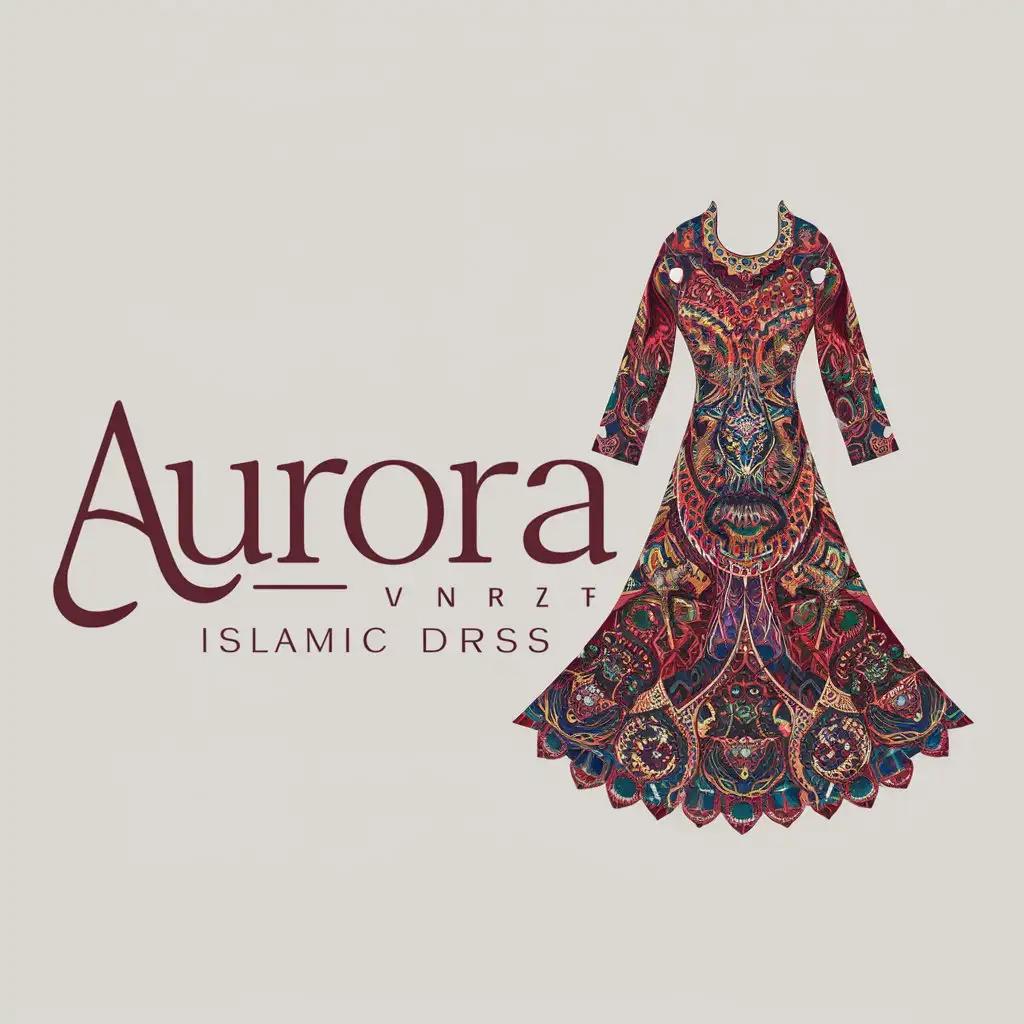 a logo design,with the text "aurora", main symbol:islamic dress dress multi colors,complex,clear background