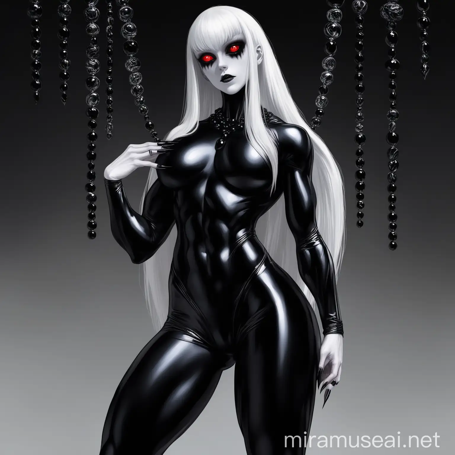 Tall Athletic Woman with White Skin and Obsidian Jewelry
