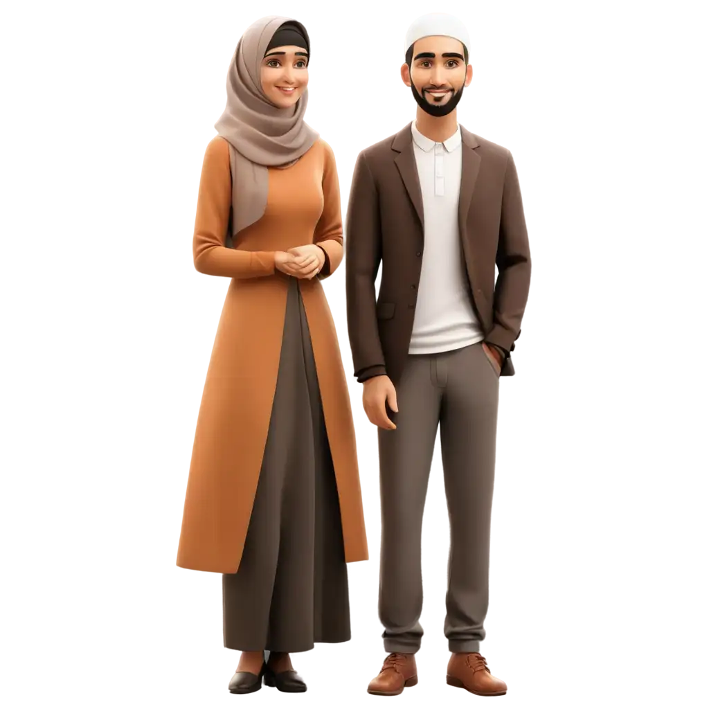 Muslim couple standing cartoon character
