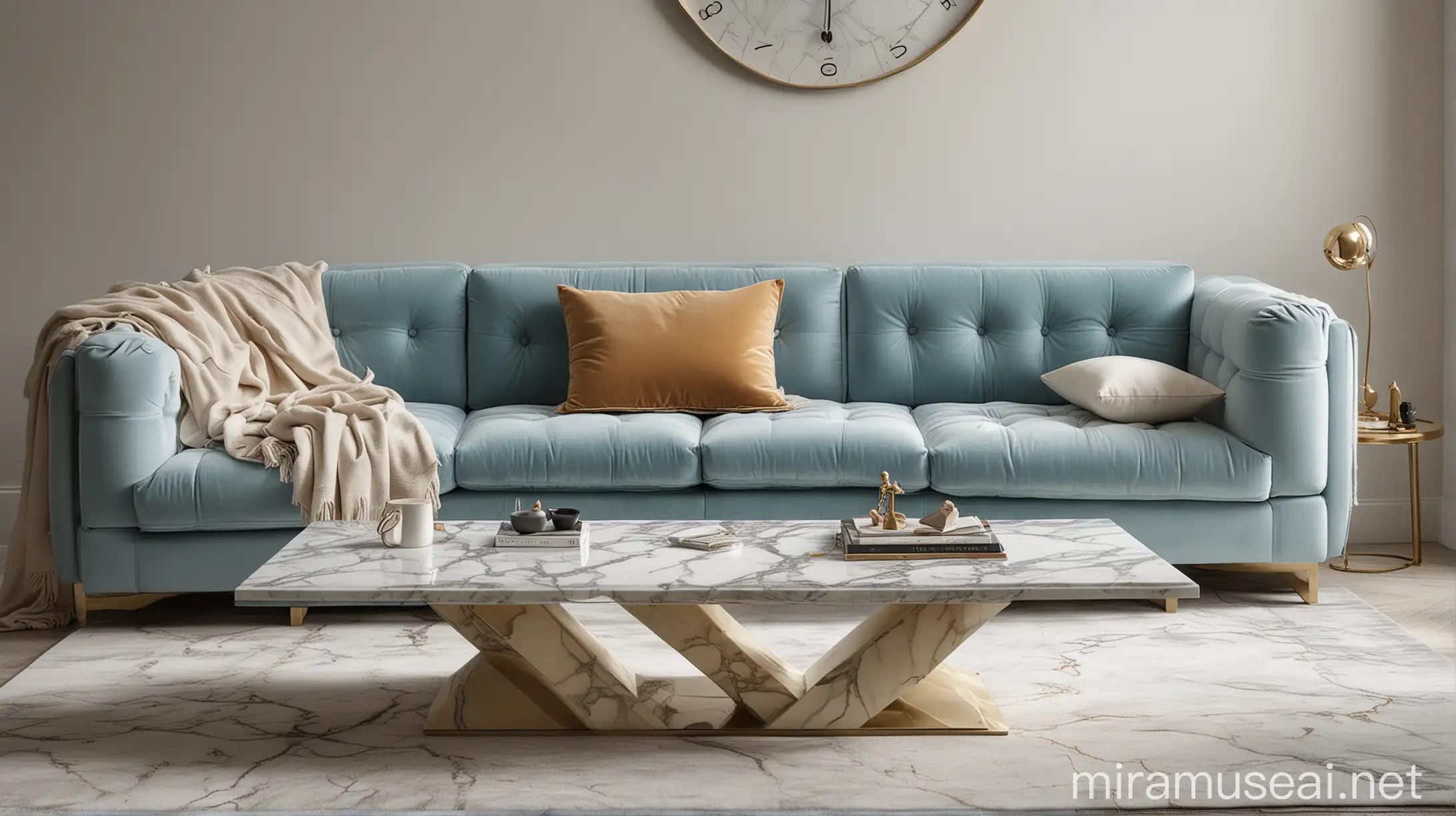 Modern Elegant Living Room with Alfie White Marble Clock