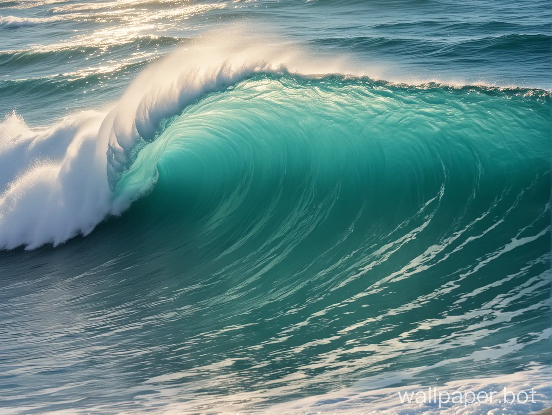 The ocean wave is a very beautiful color of turquoise, blue, and azure.