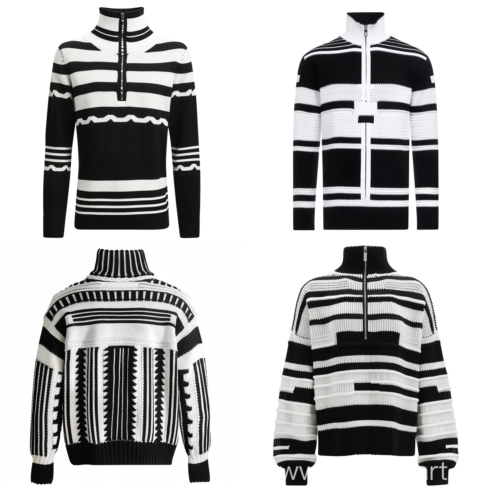 Stylish-Black-and-White-Striped-Sweater-with-Zipper-Detail