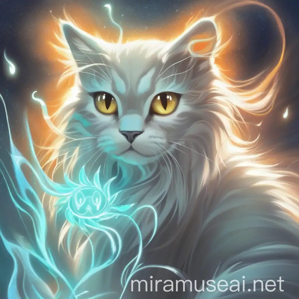 Mystical Spirit Cat Roaming Under Moonlight