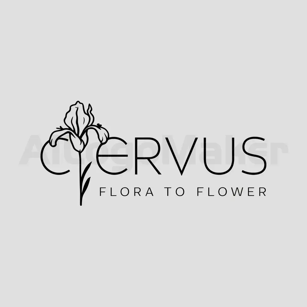 a logo design,with the text "CERVUS", main symbol:Iris flower,Minimalistic,be used in flowers industry,clear background