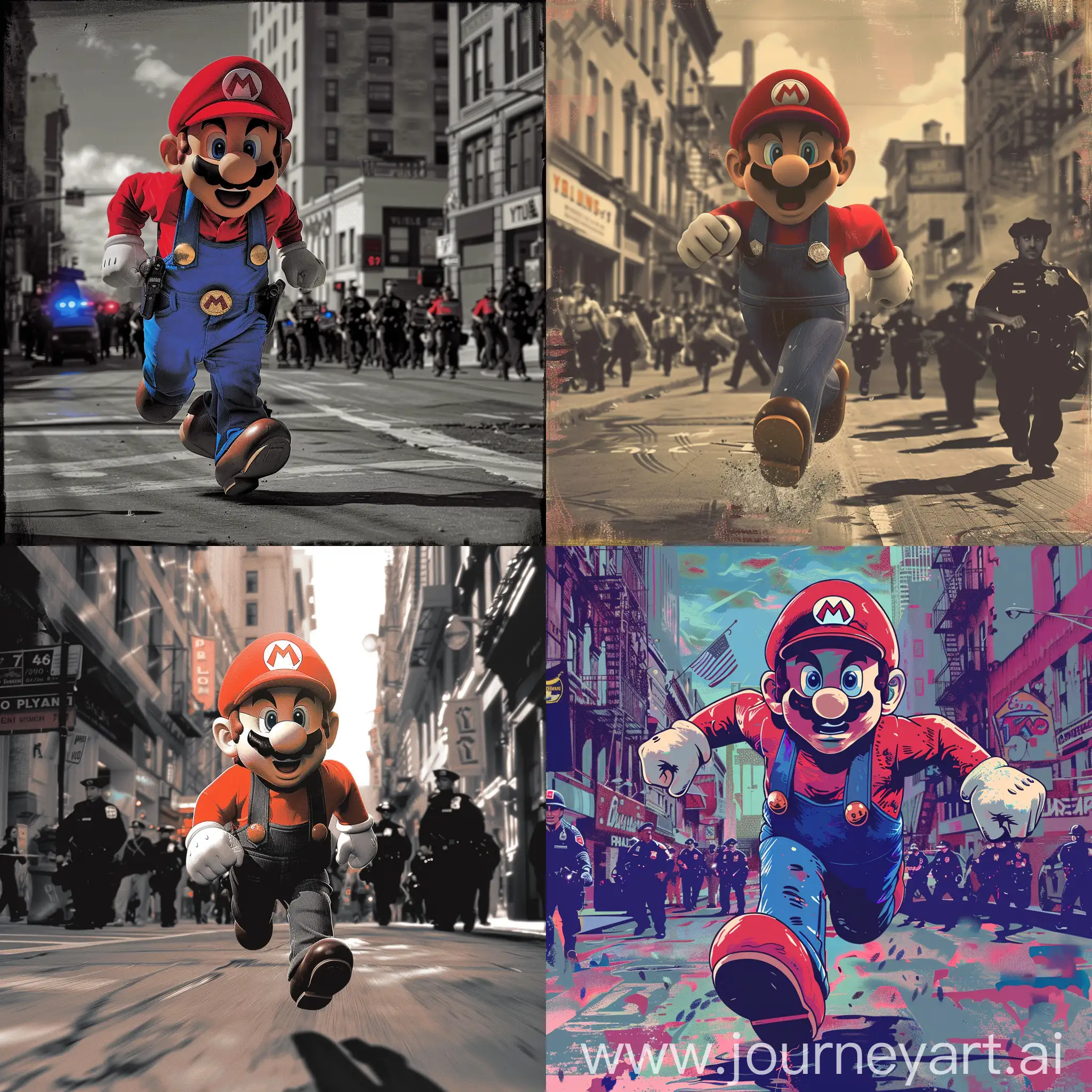 /imagine 20 Mario in Duotone color Running from Police on Ybor City with 7th Avenue --ar 1:1