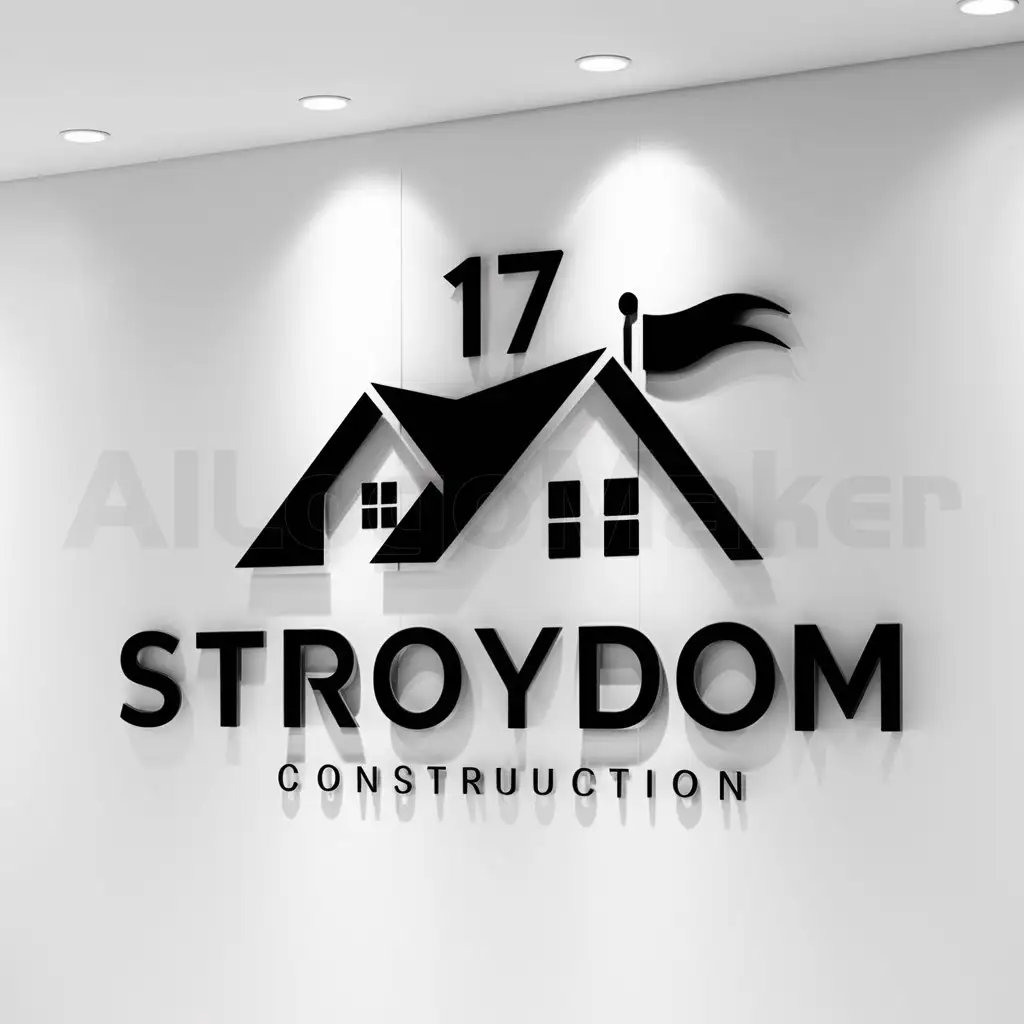 a logo design,with the text "StroyDom", main symbol:the roof of a house construction in the style of a flag, maximally realistic, minimalistically, brutally with the number 17 on top,Minimalistic,clear background