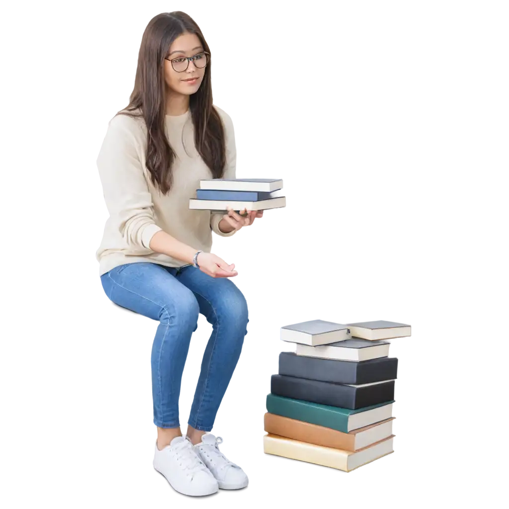 PNG-Image-of-a-Woman-Student-with-Books-Enhance-Your-Educational-Content