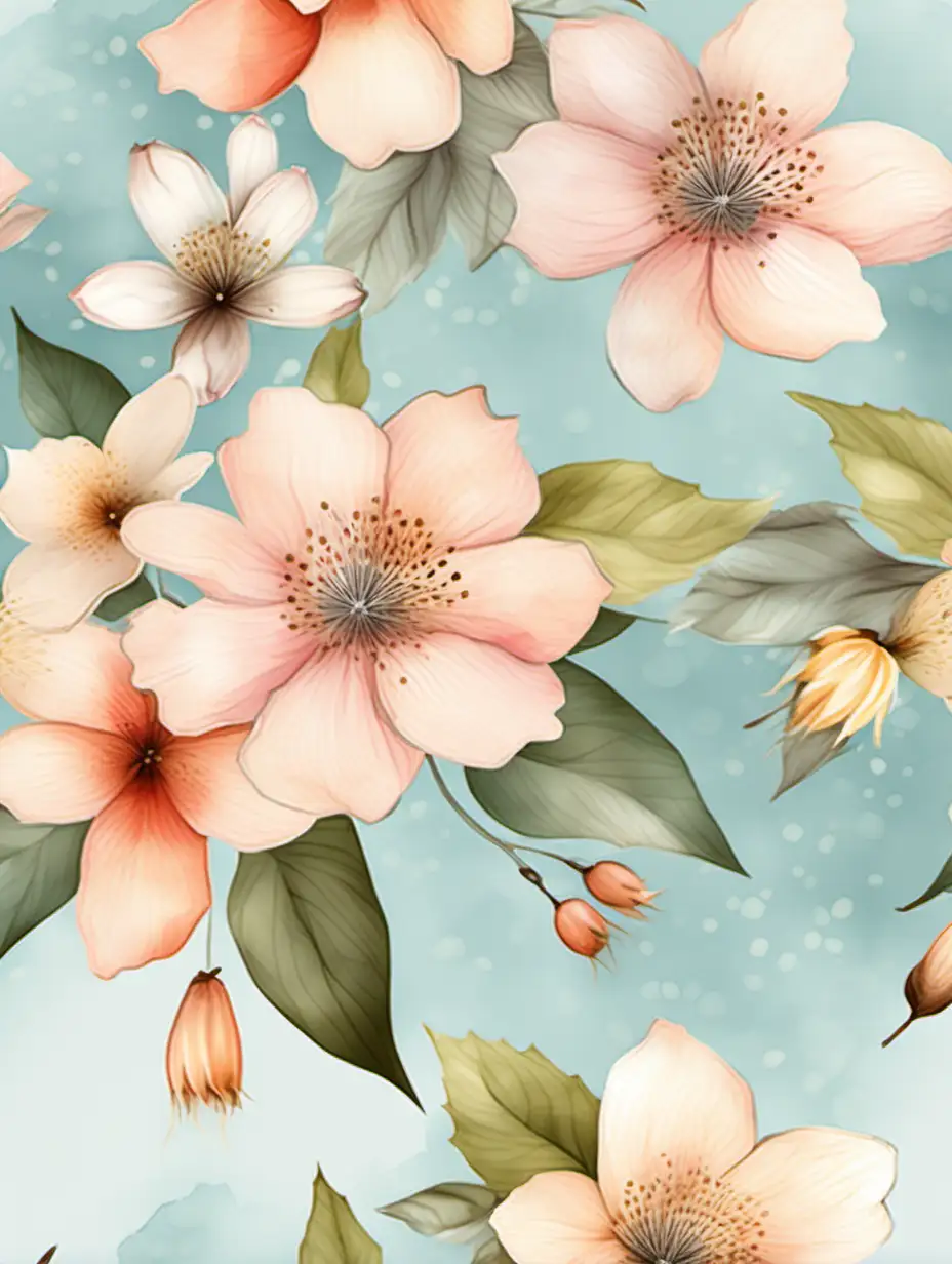 Summer blossom pattern, sweet, ashy colors, high detailed water color style, high quality, vector