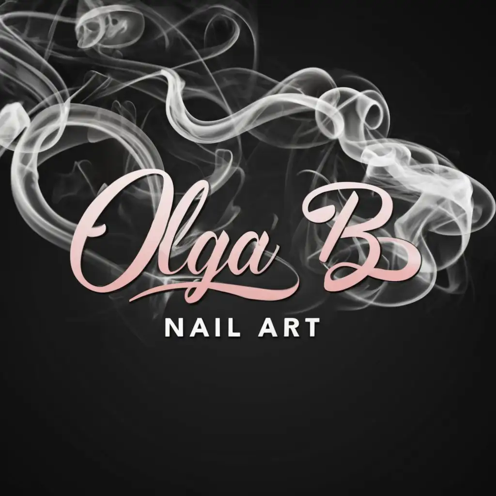 LOGO-Design-For-Olga-B-Nail-Art-Elegant-Pink-Smoke-on-Black-Background-for-Manicure-Industry