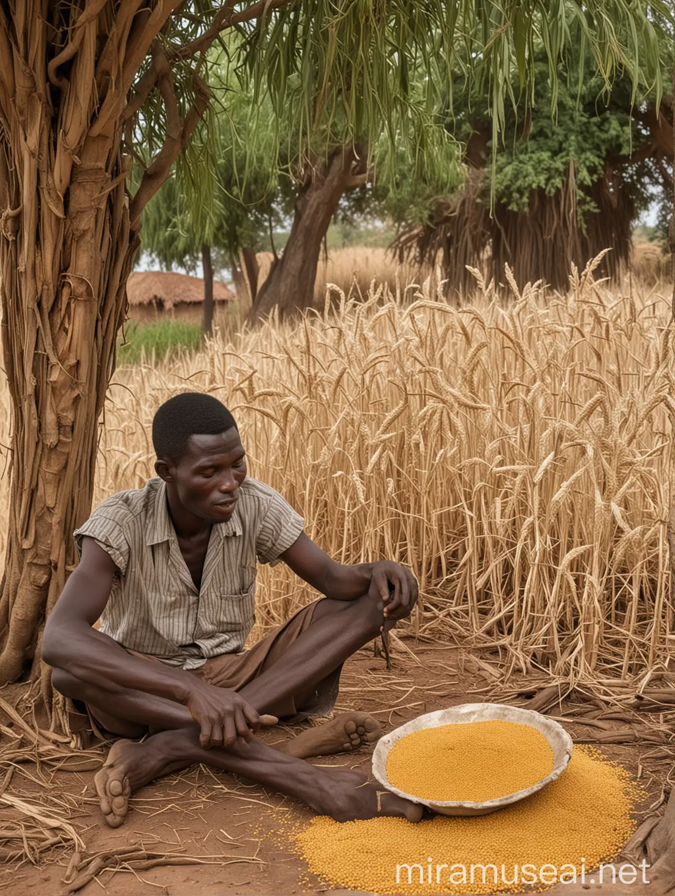 Northern Ghanaian Farmer Resting and Roasting Millet