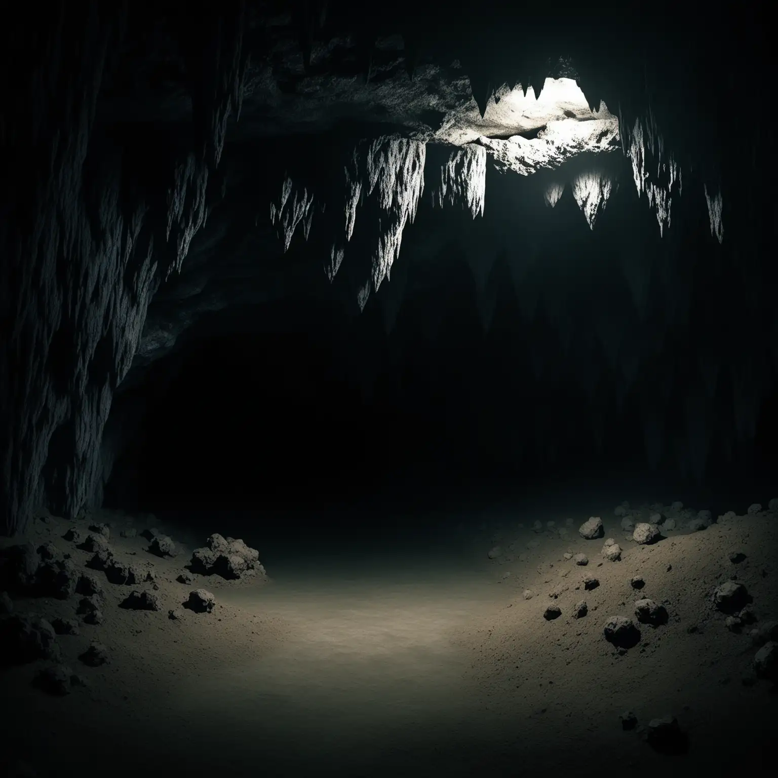 Dimly Lit Underground Cave with Low Ceilings
