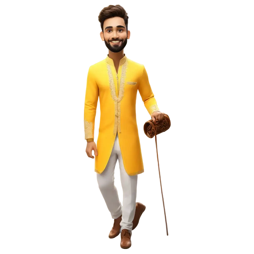 Vibrant-Haldi-Caricature-Groom-Standing-HighQuality-PNG-Image-for-Creative-Projects