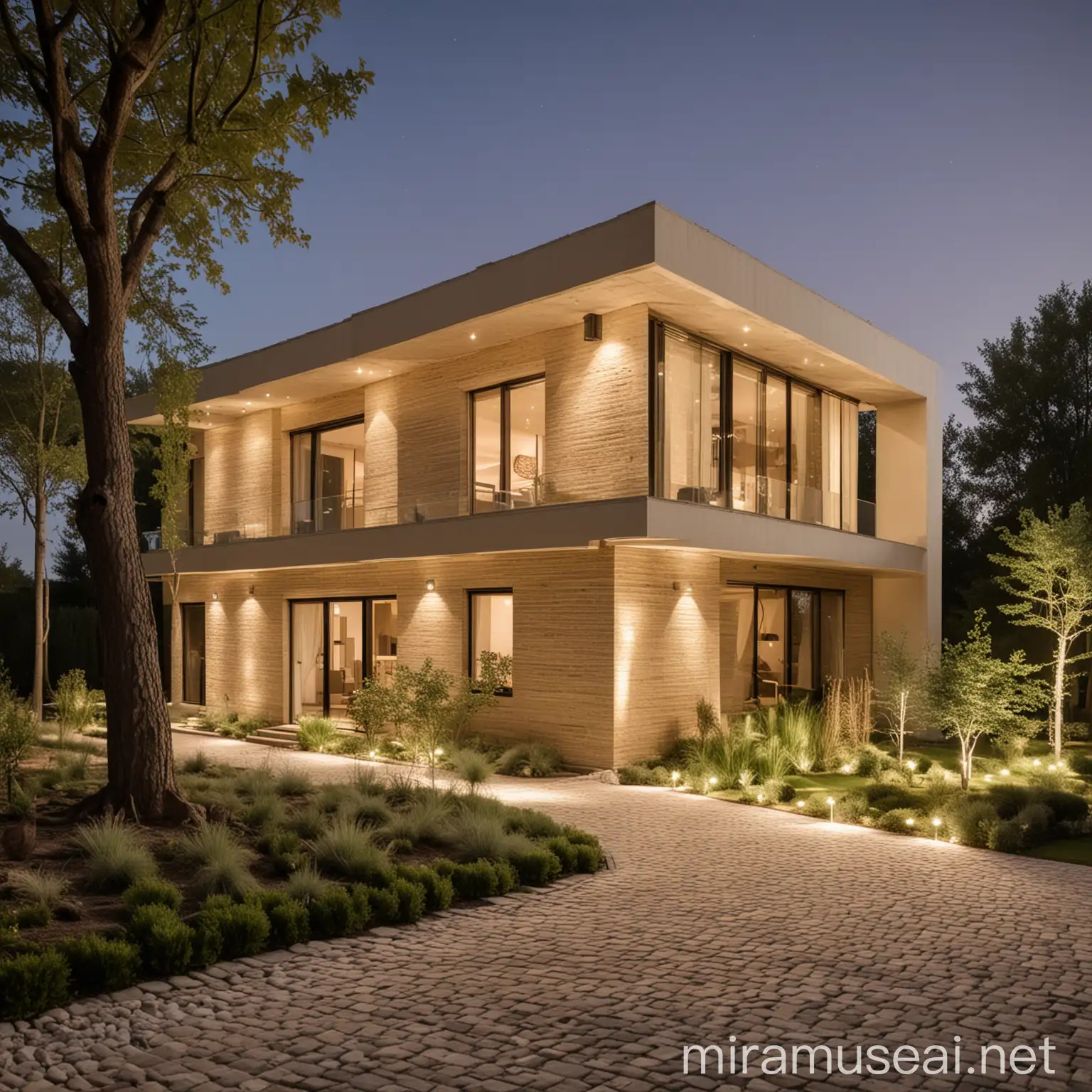 Modern Villa with Hidden Lights and Green Landscape