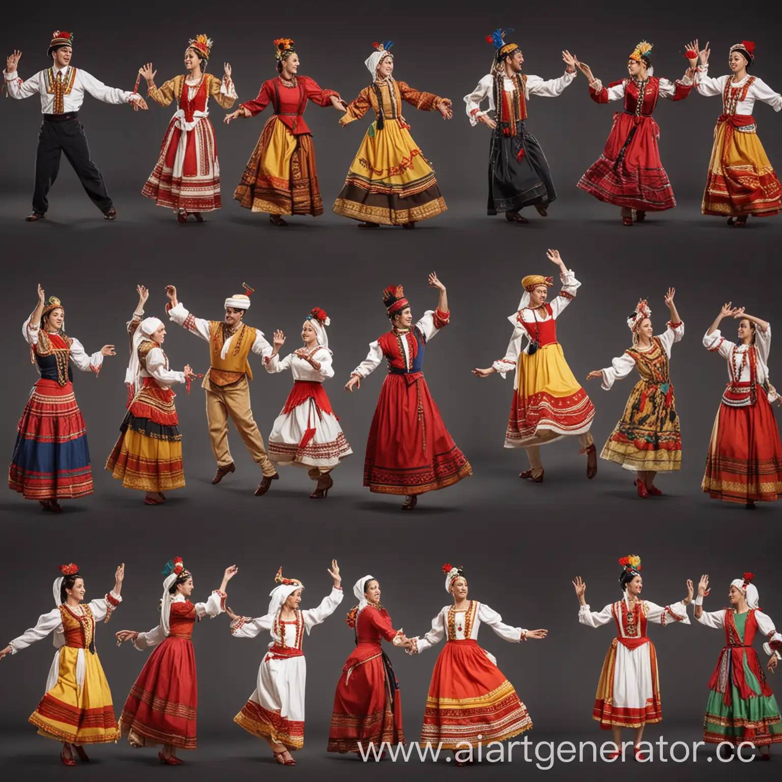 люди танцуют в разных национальных костюмах
