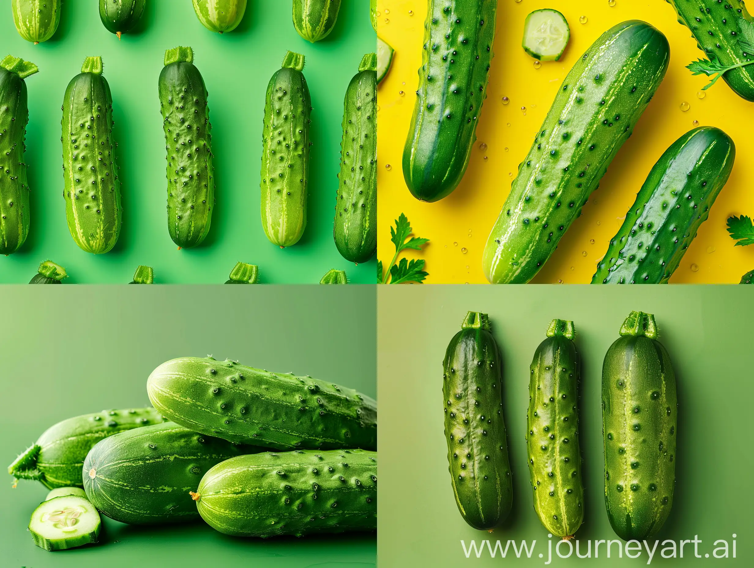 Studio photography with a background of one color of cucumber