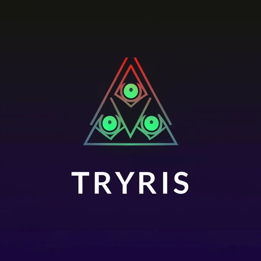 a logo design,with the text "Tryris", main symbol:Eyes in the vertices of a triangle, sci-fi, engaging, elegant design, tech, futuristic,Moderate,be used in Technology industry,clear background