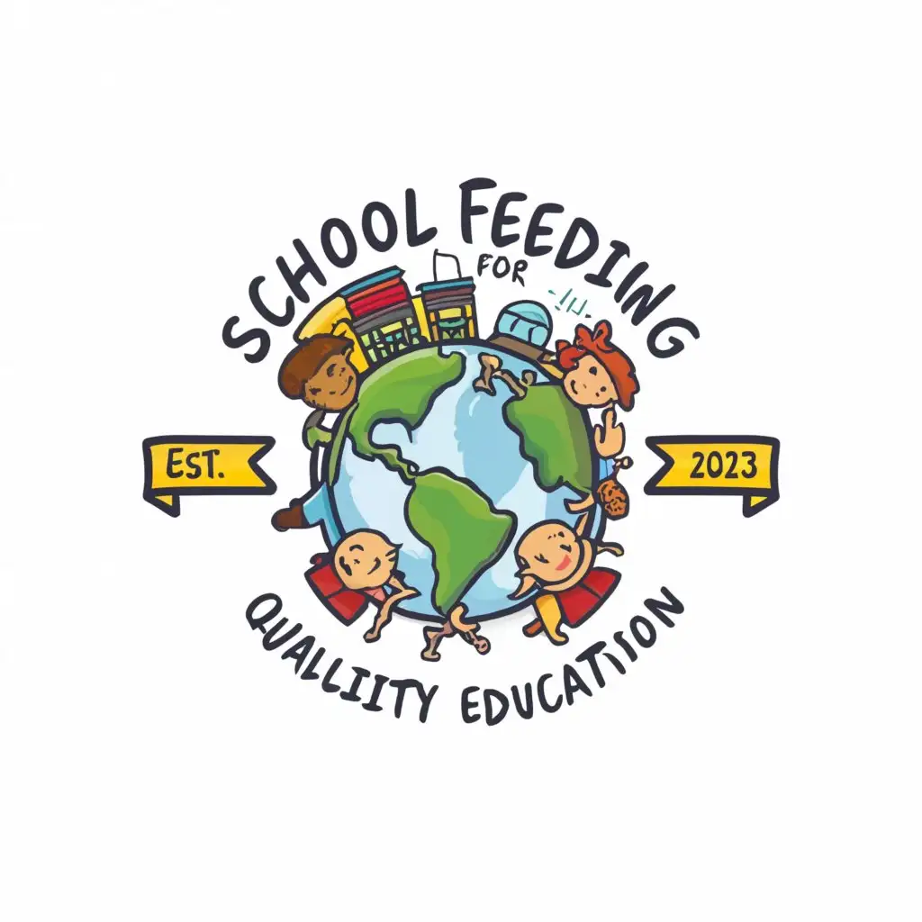 a logo design,with the text "School Feeding for Quality Education", main symbol:world, food, school, children,Moderate,clear background