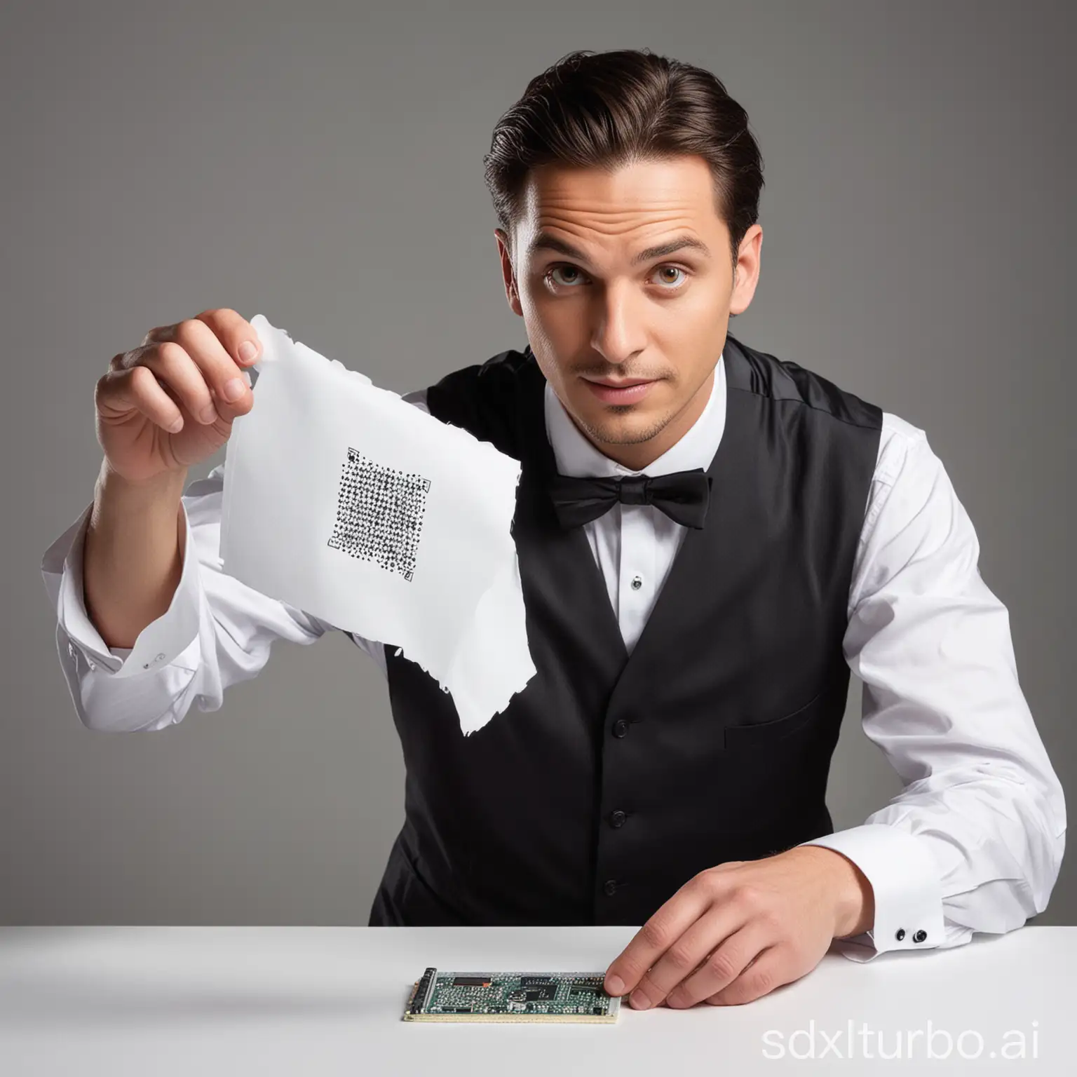 a magician who turns a piece of paper into a computer chip
