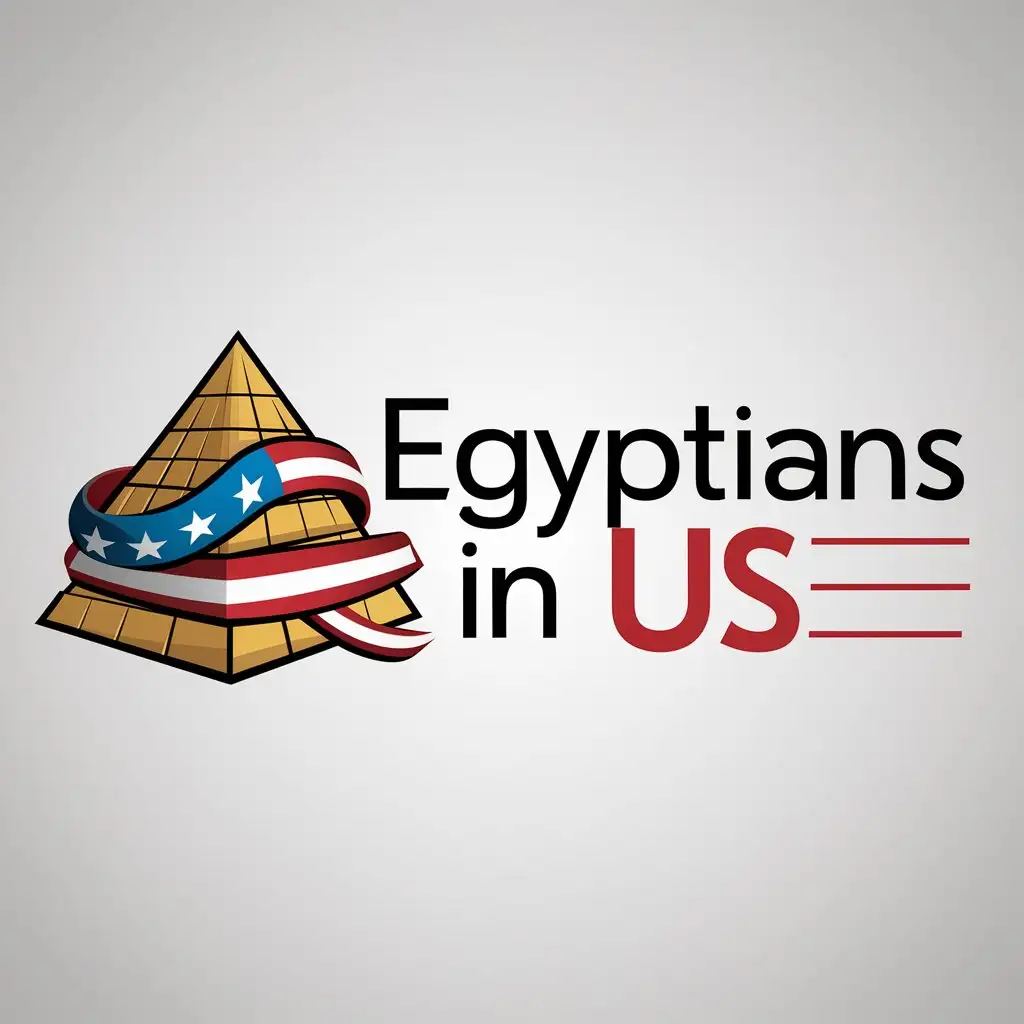 a logo design,with the text "EGYPTIANS IN US", main symbol:EGYPTIAN AND  USA FUNNY LOGO,complex,be used in Events industry,clear background