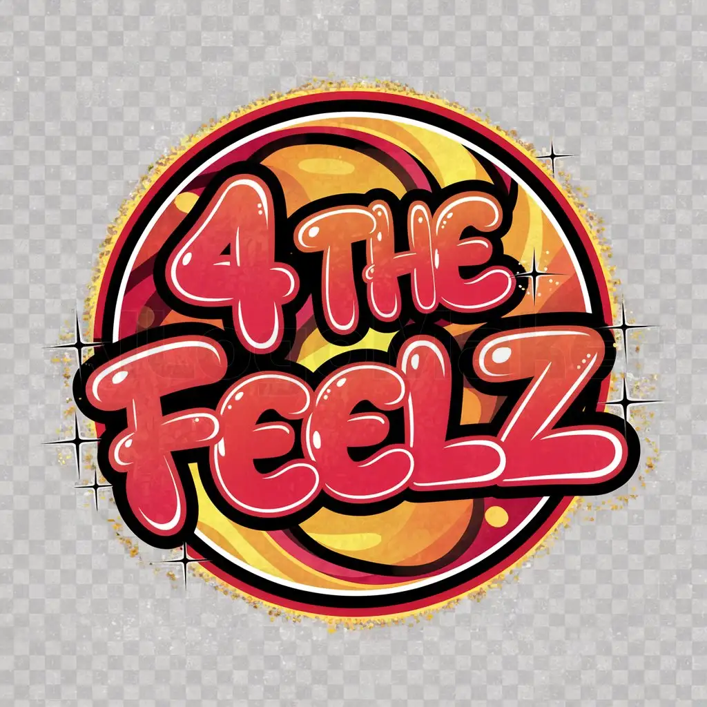 LOGO-Design-For-4-The-Feelz-Bubble-Gum-Graffiti-Letters-with-Sparkles-in-Colorful-Circle