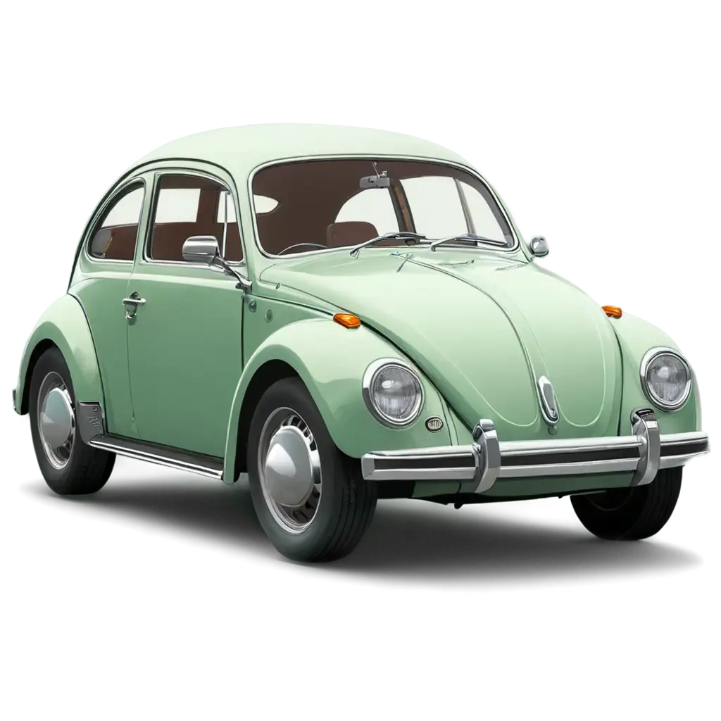 A 1960s Volkswagen Beetle with its iconic round shape and bright paint in handdrawn cartoon style