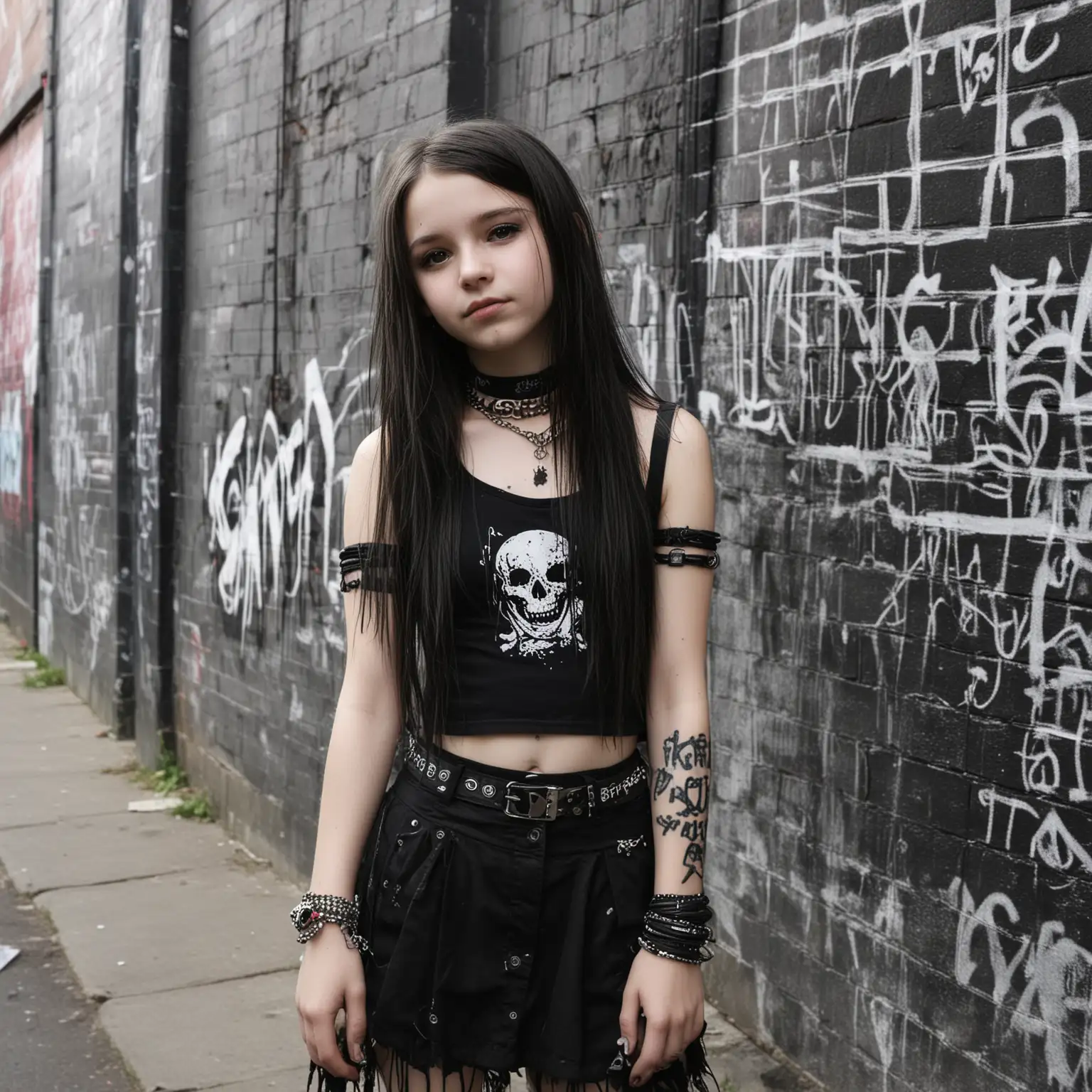 Goth-Teenage-Girl-in-Urban-Graffiti-Scene