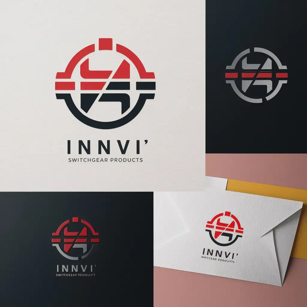 a logo design,with the text "INNVI' switchgear products", main symbol:The logo needs to target mainly electrical engineers, industrial companies, and electrical contractors. This logo should include a switchgear products theme. Preferred colors red and black. Must be a logo on a stationery mockup,Moderate,clear background