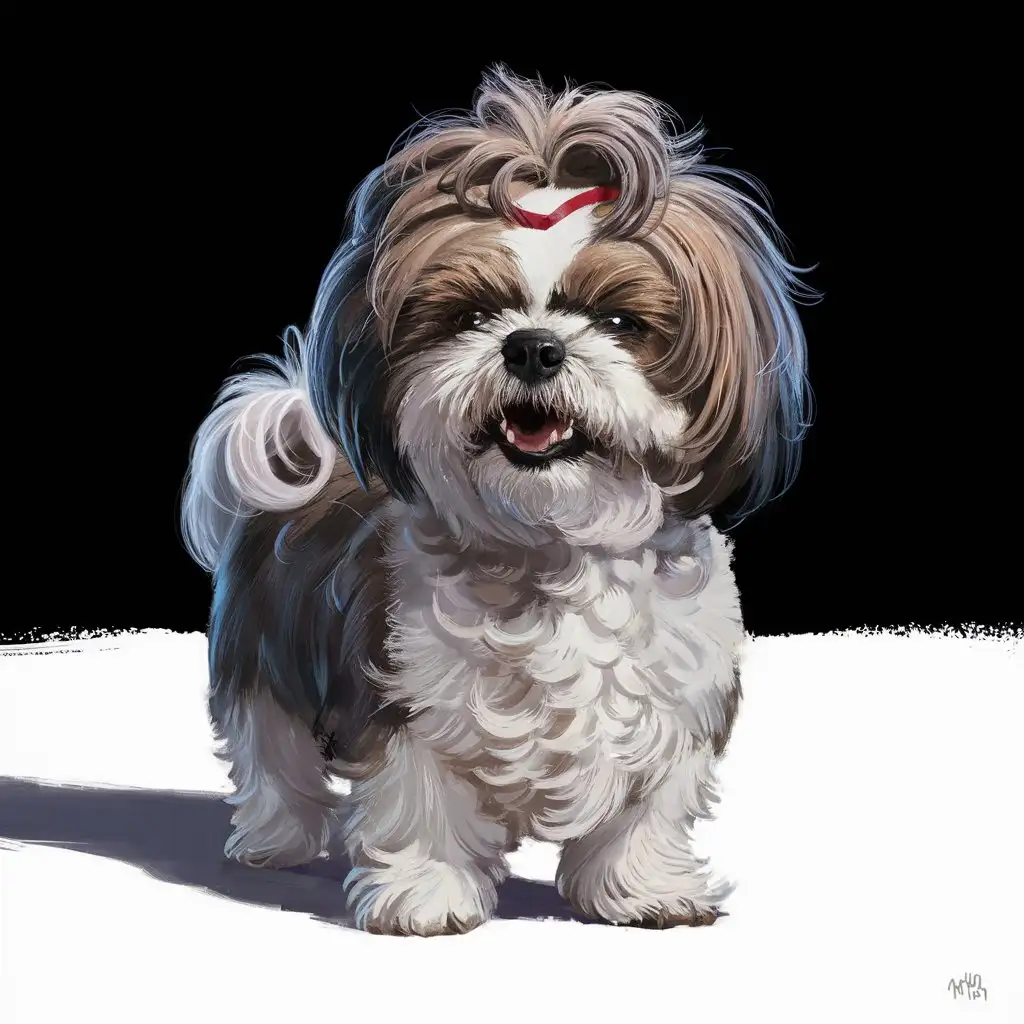 Playful Tzitzu Dog Digital Painting on White Background