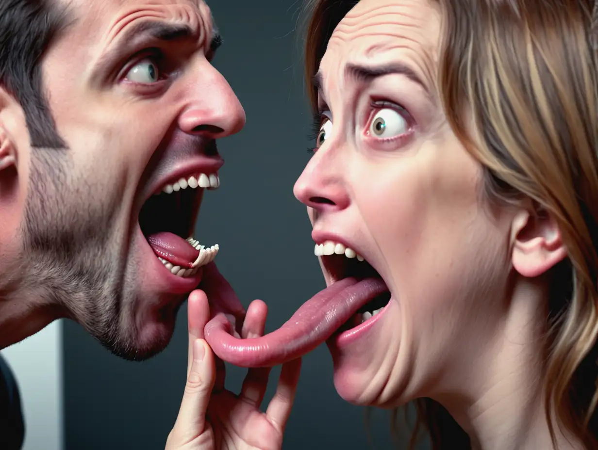 Woman-Warning-Man-with-Strange-Object-in-Mouth-Natural-Light-8K-Photo