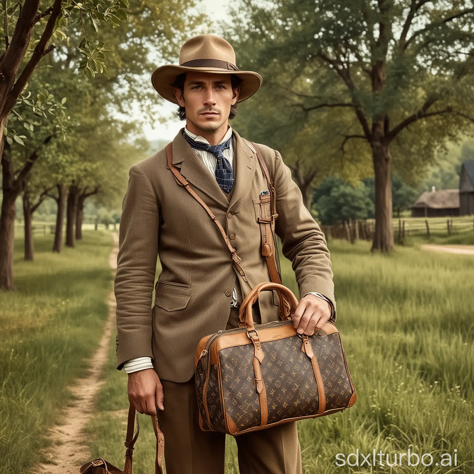 Vintage-Rural-Man-Wearing-Louis-Vuitton-Brand-Circa-1867-Colorized