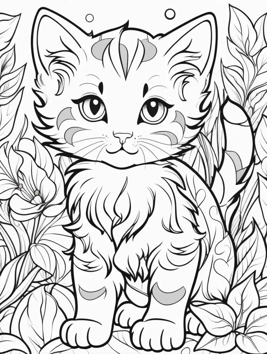 Cute Colored Kitten Coloring Page Illustration
