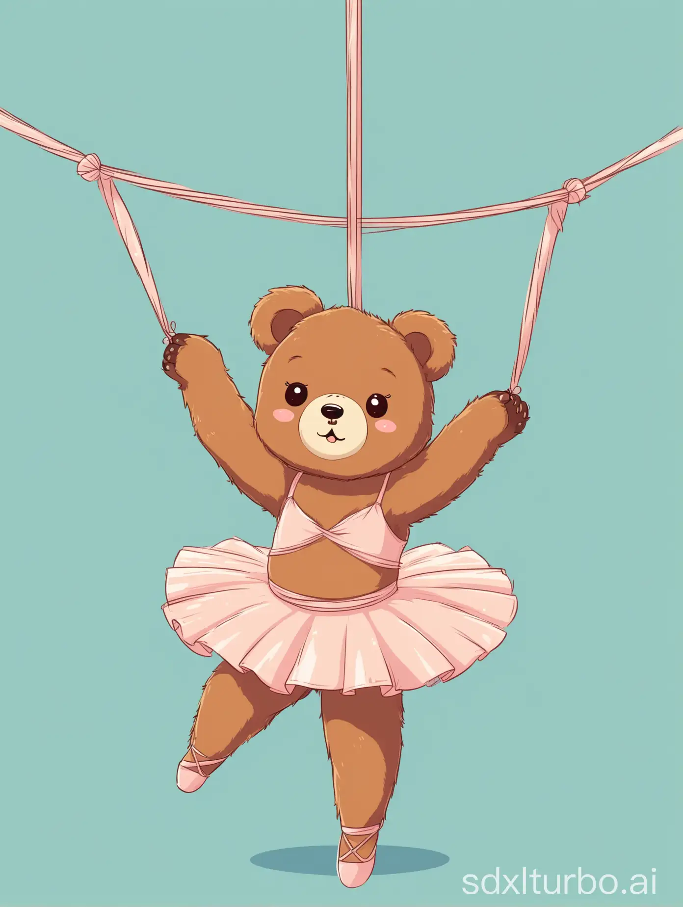 Cute bear dancing ballet in a string, cartoon flat style