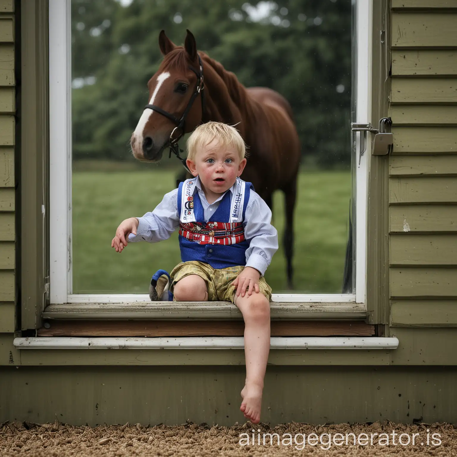 Merlin Coles, 3, watches horse racing at Royal Ascot from his home in Bere Regis, England, on June 17. The boy is sitting on his horse, Mr. Glitter Sparkles, with his dog, Mistress, as racing resumed behind closed doors.